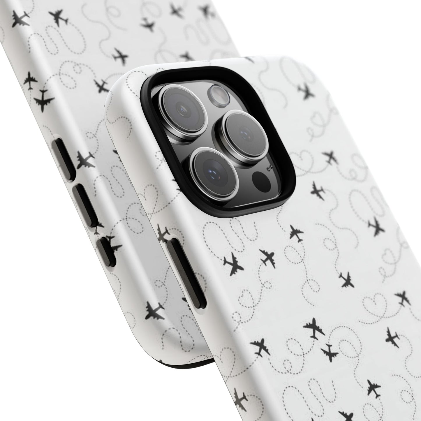 Minimal Paper Airplane Pattern Phone Case – Black White Aesthetic Tough Cover