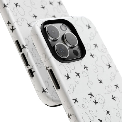 Minimal Paper Airplane Pattern Phone Case – Black White Aesthetic Tough Cover