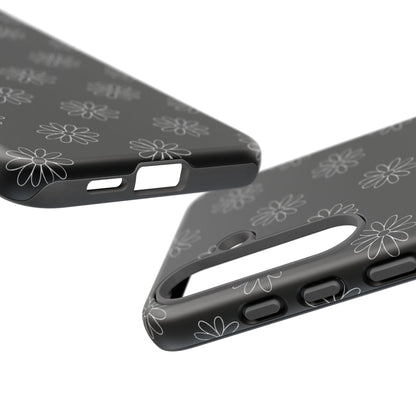 Black Daisy Floral Phone Case – Slim Protective Tough Case for Iphone, Samsung Galaxy and Pixel