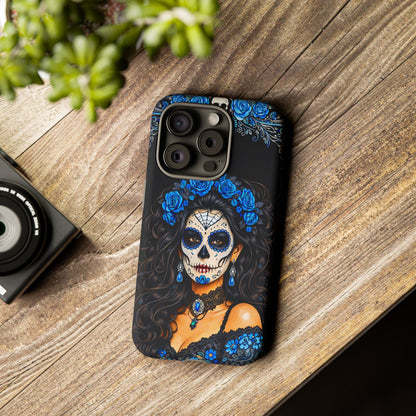 Blue Sugar Skull Woman Phone Case – Day of the Dead Aesthetic Tough Cover