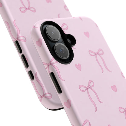 Pink Bow Heart Aesthetic Phone Case – Coquette Cute Tough Cover