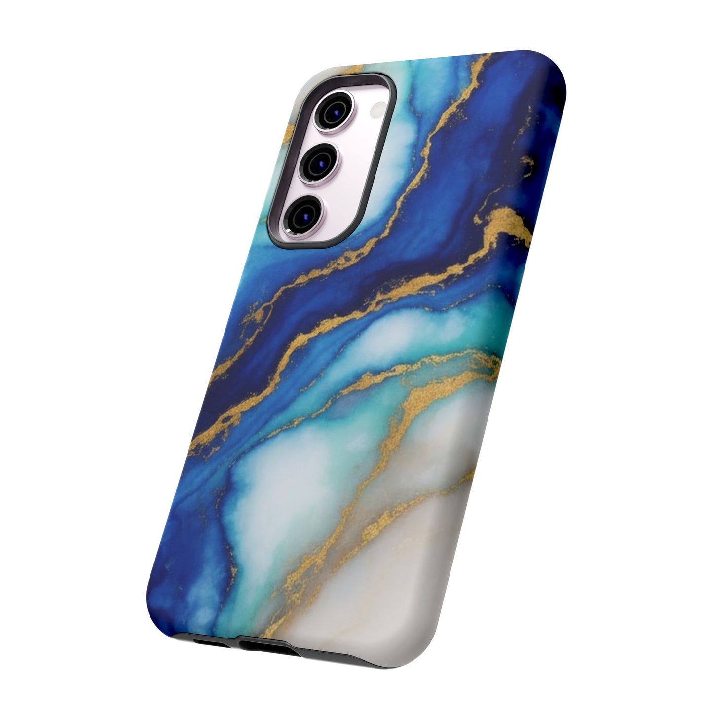Blue & Gold Marble Phone Case – Luxury Resin Art Tough Case (iPhone, Samsung, Pixel)