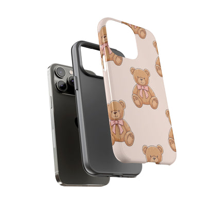 Teddy Bear Phone Case | Cute Coquette Aesthetic Pink Bear Pattern Case | Kawaii Soft Girl iPhone & Samsung Tough Protective Case
