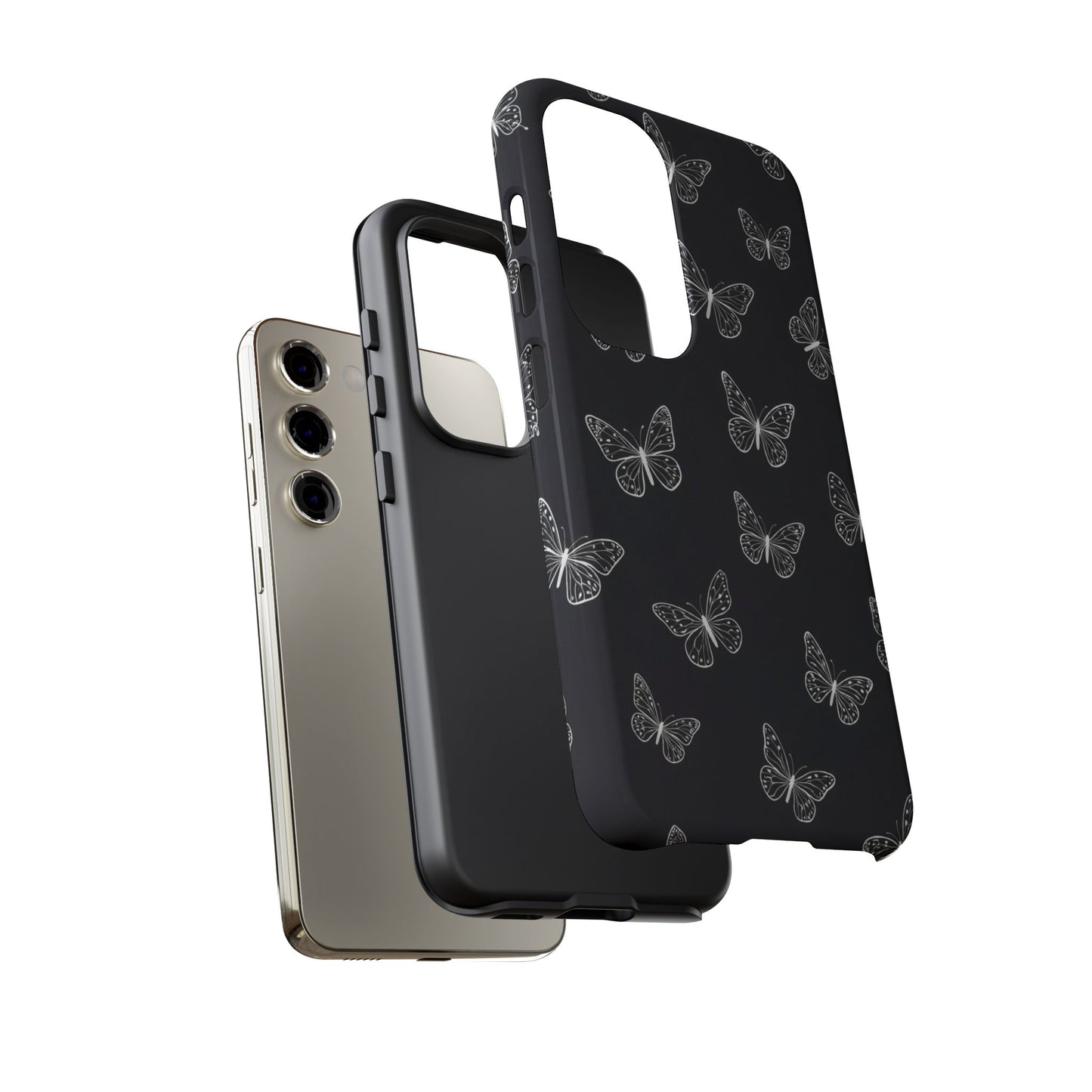 White Butterfly Pattern Phone Case – Dark Aesthetic Monochrome Tough Cover