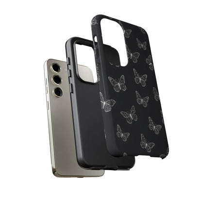 White Butterfly Pattern Phone Case – Dark Aesthetic Monochrome Tough Cover