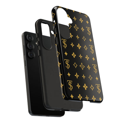 Gold Monogram Pattern Tough Phone Case | Black & Gold Luxury Design for Iphone, Samsung Galaxy and Pixel