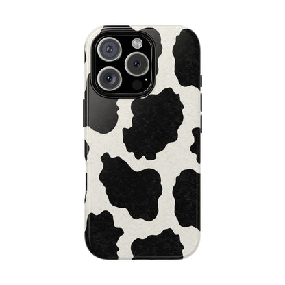 Black & White Cow Print Phone Case | Western Aesthetic iPhone & Samsung Tough Case