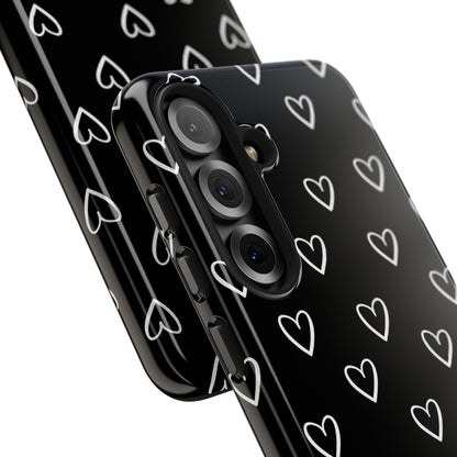 Doodle Heart Phone Case – Minimal Black & White Heart Pattern | Tough Protective Case
