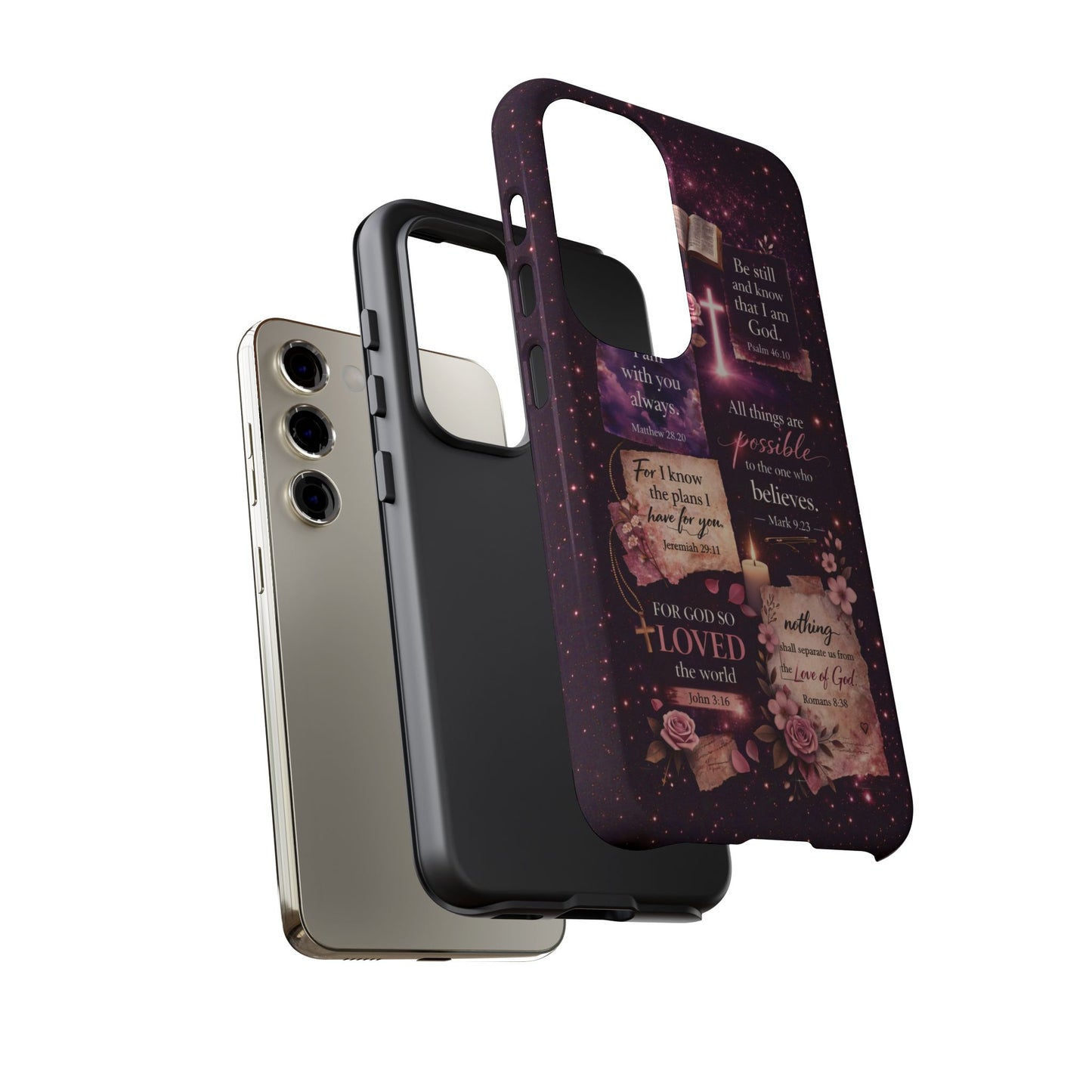 Christian Bible Verse Phone Case Pink Floral Faith Tough Protective Cover Gift