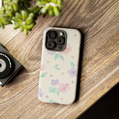 Pastel Floral Phone Case – Coquette Watercolor Flower Hearts Tough Case (iPhone, Samsung, Pixel)