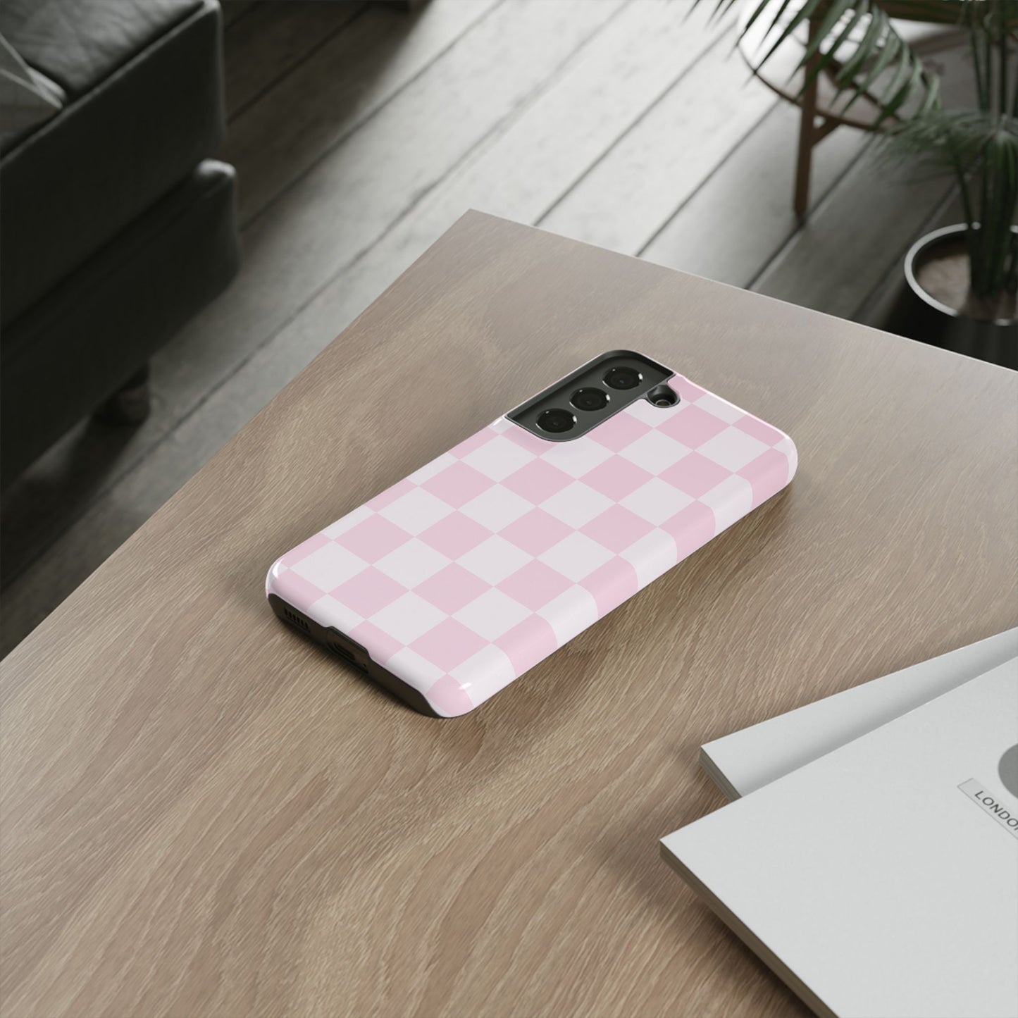 Pink Checkerboard Phone Case | Aesthetic Tough Protective Case