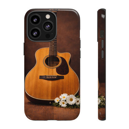 Acoustic Guitar Daisy Phone Case | Rustic Music Lover Tough Cover