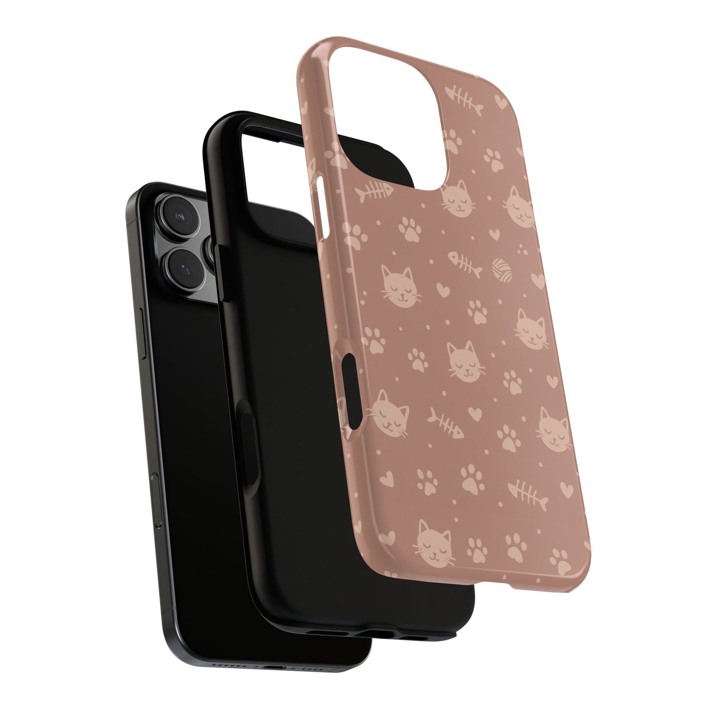 Cute Cat Pattern Phone Case | Paw Prints, Fishbone & Yarn Design Tough Case