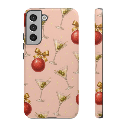 Cocktail Ornament Phone Case – Pink Martini & Cherry Pattern | Glossy or Matte for Iphone, Samsung Galaxy and Pixel