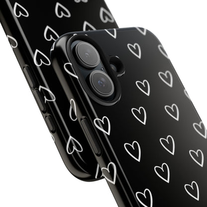 Doodle Heart Phone Case – Minimal Black & White Heart Pattern | Tough Protective Case