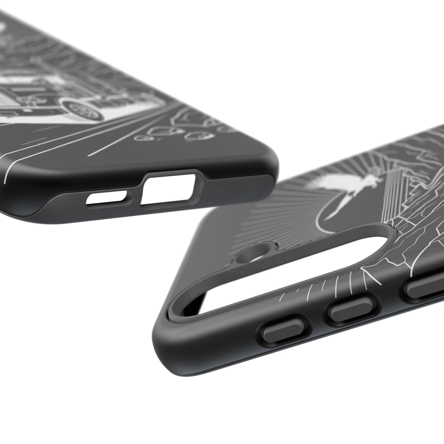 Trucker Highway Phone Case | Eagle & Mountain Line Art | Black Western Tough Case