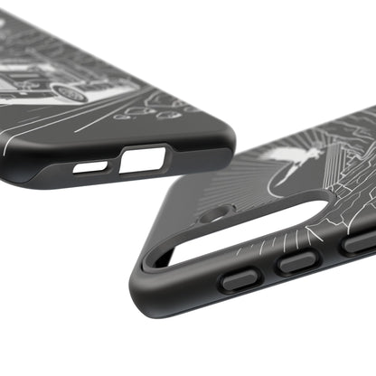 Trucker Highway Phone Case | Eagle & Mountain Line Art | Black Western Tough Case