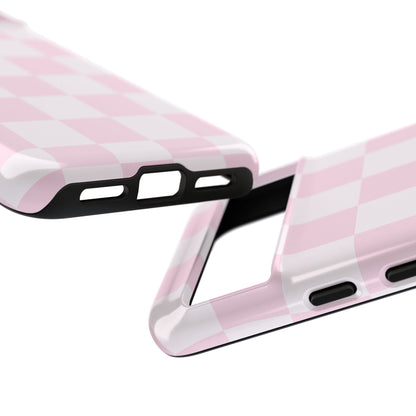Light Pink Checkerboard Phone Case | Pastel Aesthetic Checkered iPhone & Samsung Tough Case