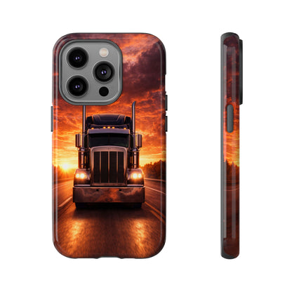 Big Rig Truck Phone Case Sunset Highway Semi Truck iPhone Samsung Cover