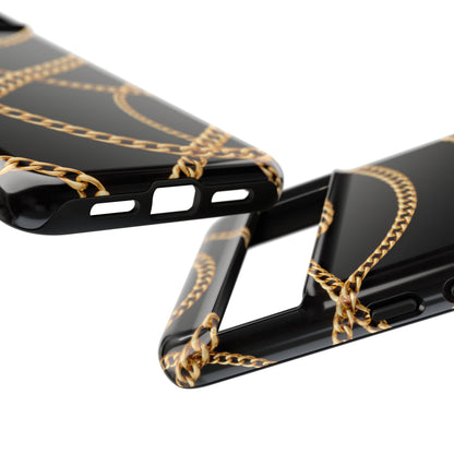 Luxury Gold Chain Phone Case – Black Designer Style Tough Protective Cover for Iphone, Samsung Galaxy and Pixel