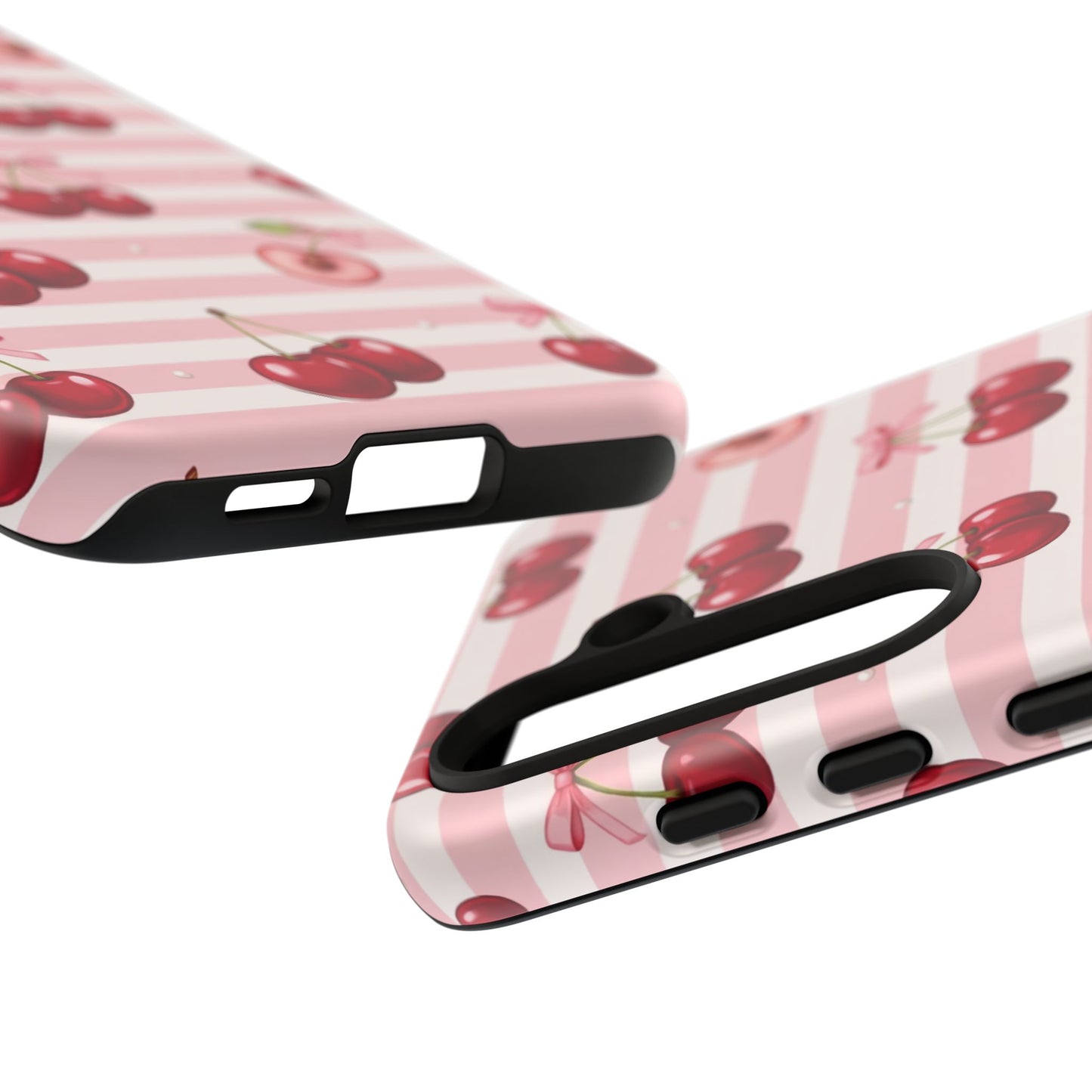 Coquette Cherry Bow Phone Case | Cute Pink Aesthetic Cherry Pattern Tough Case for iPhone & Samsung