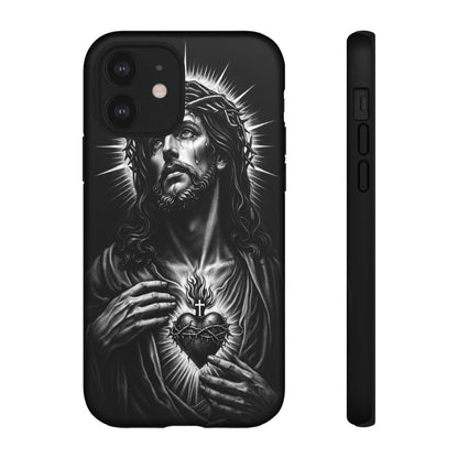 Jesus Sacred Heart Phone Case Black White Christian Faith Aesthetic
