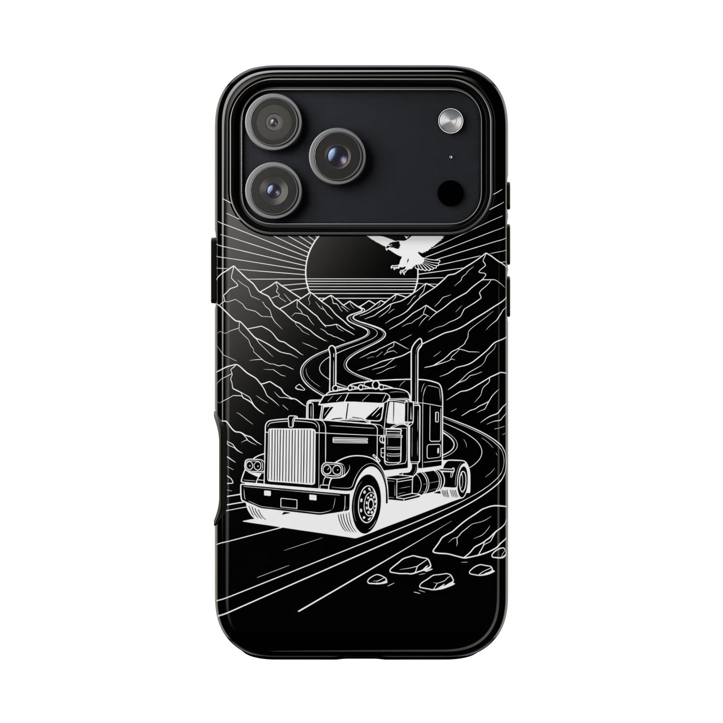 Trucker Highway Phone Case | Eagle & Mountain Line Art | Black Western Tough Case