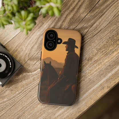 Western Cowboy Sunset Phone Case | Horse Rider Desert Aesthetic Tough Protective Case