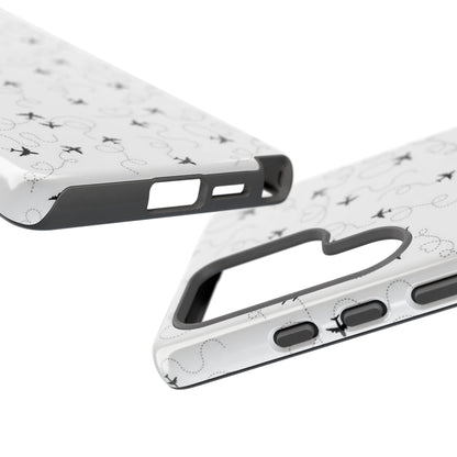 Minimal Paper Airplane Pattern Phone Case – Black White Aesthetic Tough Cover