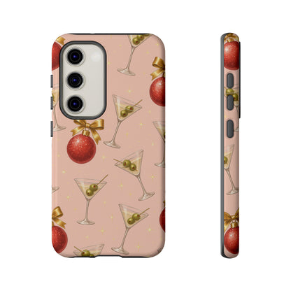 Cocktail Ornament Phone Case – Pink Martini & Cherry Pattern | Glossy or Matte for Iphone, Samsung Galaxy and Pixel