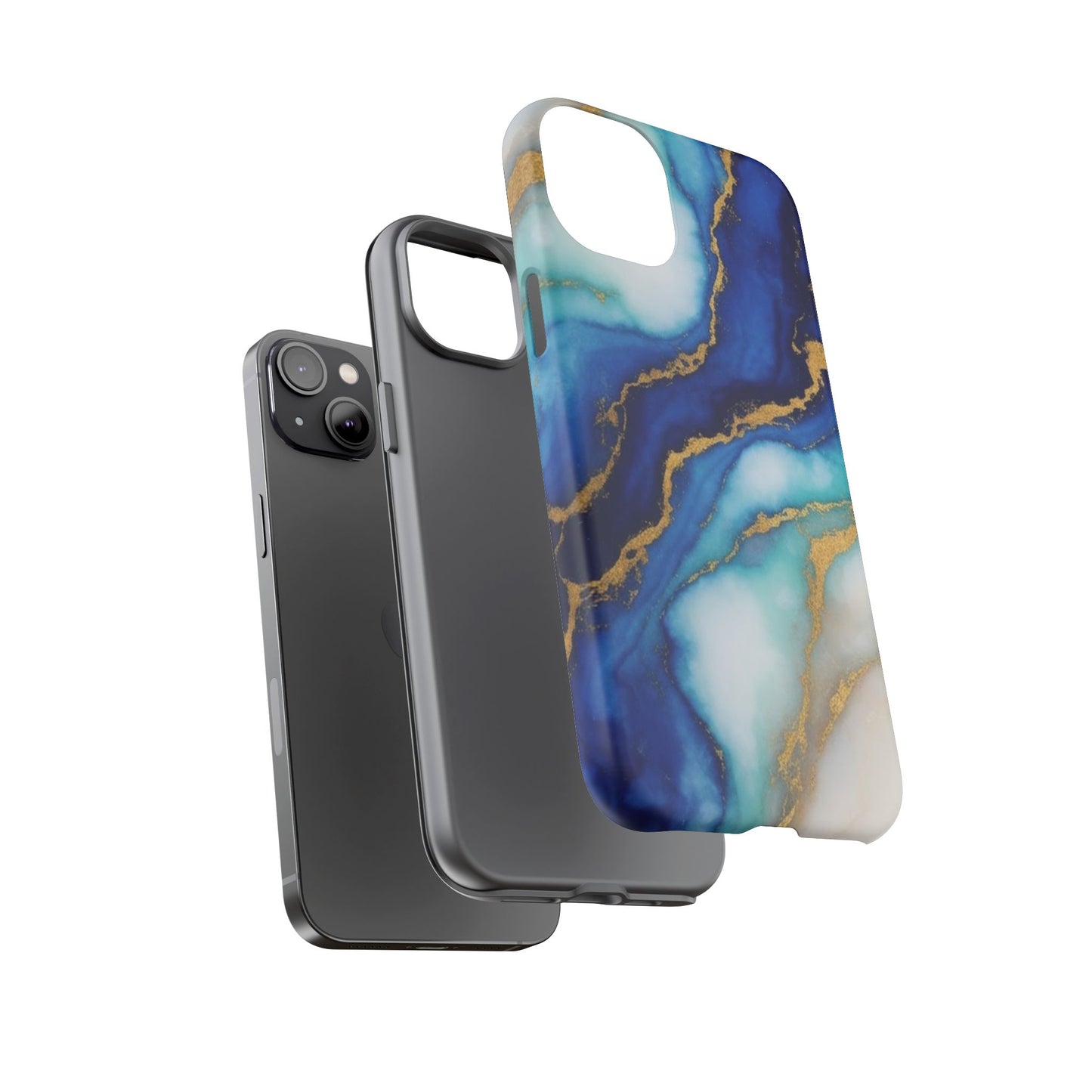 Blue & Gold Marble Phone Case – Luxury Resin Art Tough Case (iPhone, Samsung, Pixel)