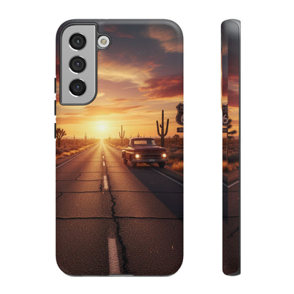 Route 66 Sunset Desert Highway Phone Case – Road Trip Travel Aesthetic Tough Case