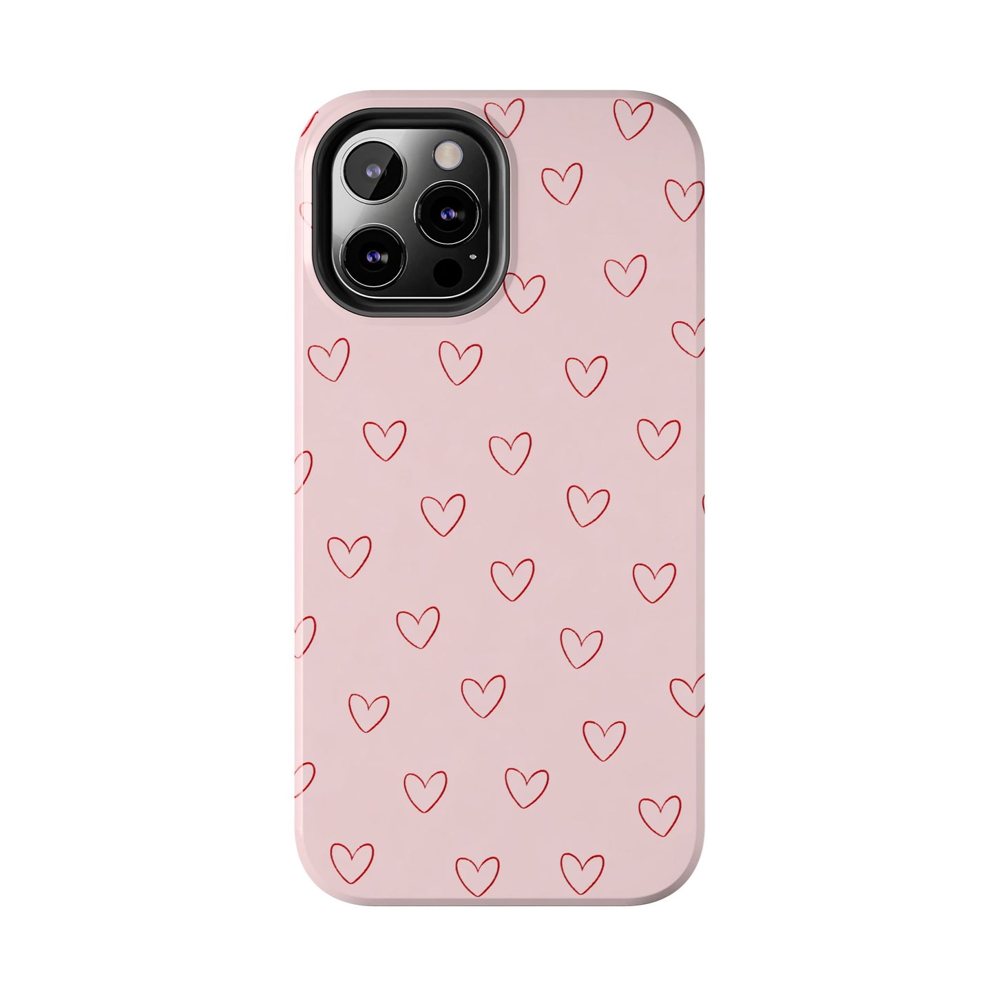 Pink Doodle Hearts Phone Case | Minimal Cute Heart Pattern Tough Case
