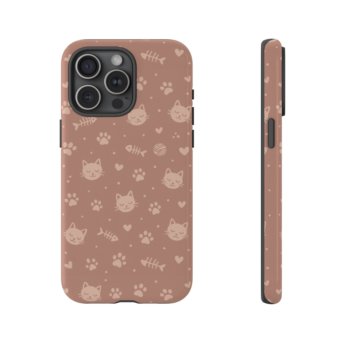 Cute Cat Pattern Phone Case | Paw Prints, Fishbone & Yarn Design Tough Case