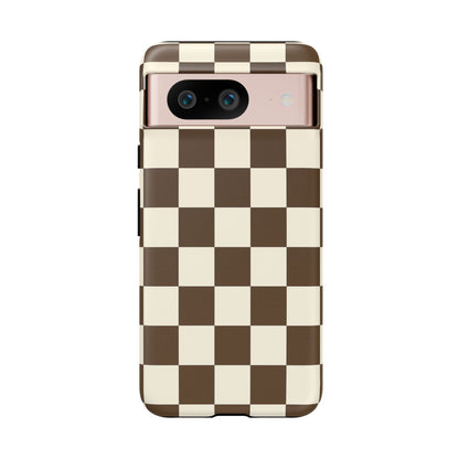 Mocha Checkerboard Phone Case | Neutral Aesthetic Checkered iPhone & Samsung Tough Case
