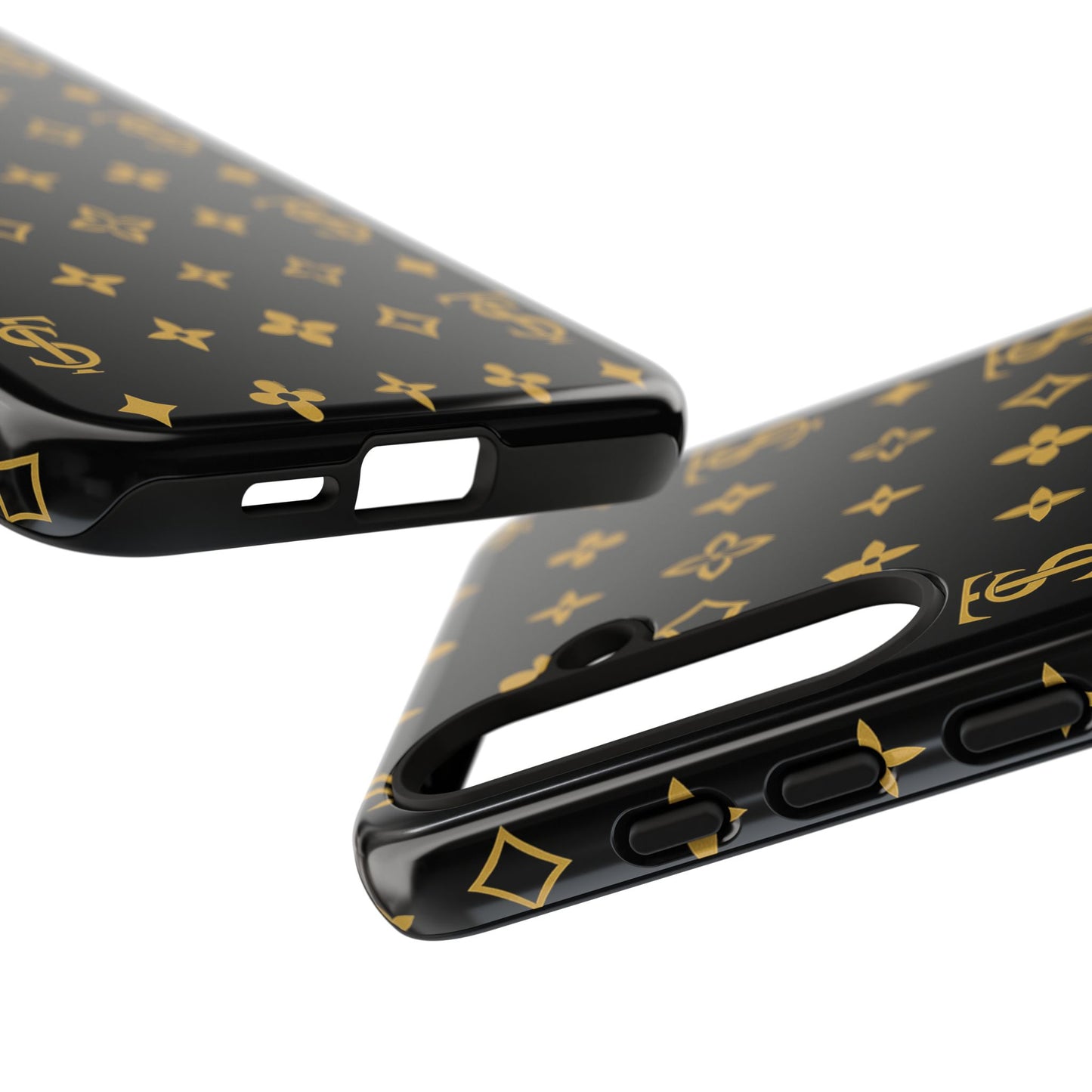 Gold Monogram Pattern Tough Phone Case | Black & Gold Luxury Design for Iphone, Samsung Galaxy and Pixel