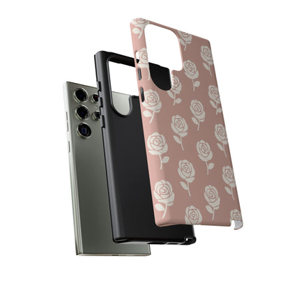 White Rose Pattern Tough Phone Case | Elegant Floral Aesthetic Case for Iphone, Samsung Galaxy and Pixel