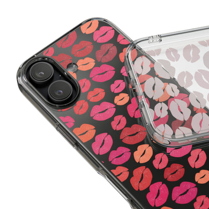 Kiss Print Clear Phone Case | Red Lip Pattern Impact-Resistant Case