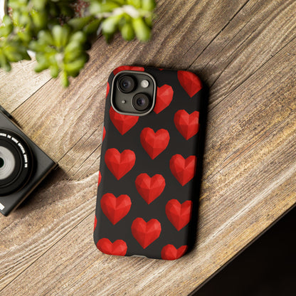 Red Heart Phone Case – Geometric Heart Pattern Tough Case (Black)
