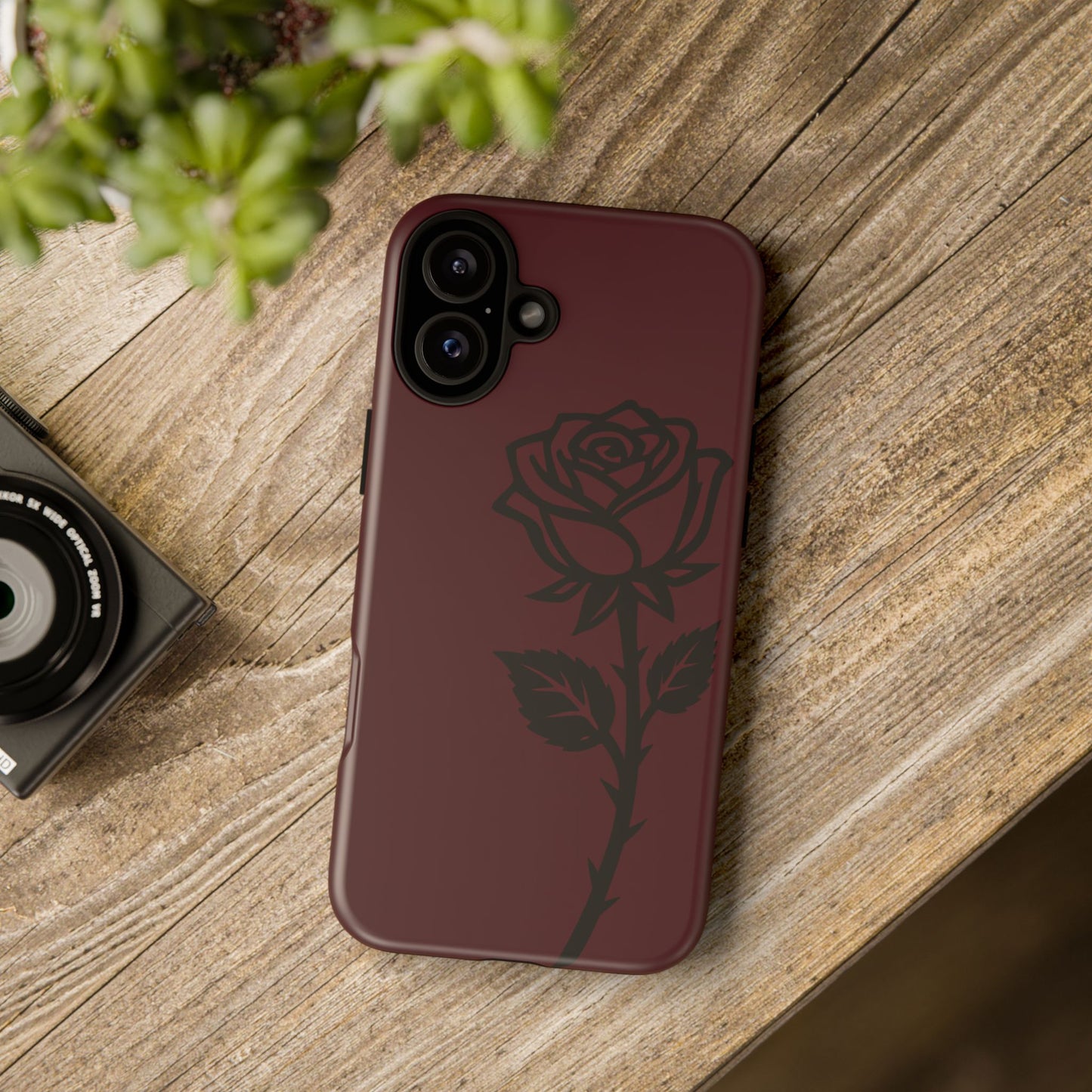 Black Rose Burgundy iPhone Case | Dark Aesthetic Shockproof Protective Cover