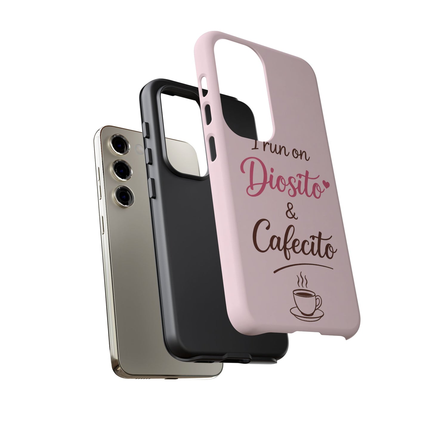 I Run on Diosito y Cafecito Phone Case, Pink Aesthetic Latina Faith Coffee Case, Girly Protective iPhone Samsung Cover