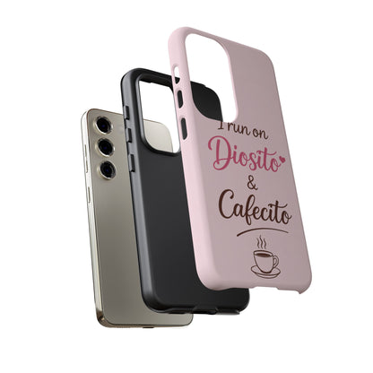 I Run on Diosito y Cafecito Phone Case, Pink Aesthetic Latina Faith Coffee Case, Girly Protective iPhone Samsung Cover
