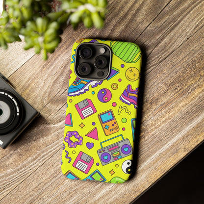 90s Retro Neon Phone Case – Y2K Nostalgia Colorful Icons Tough Protective Case