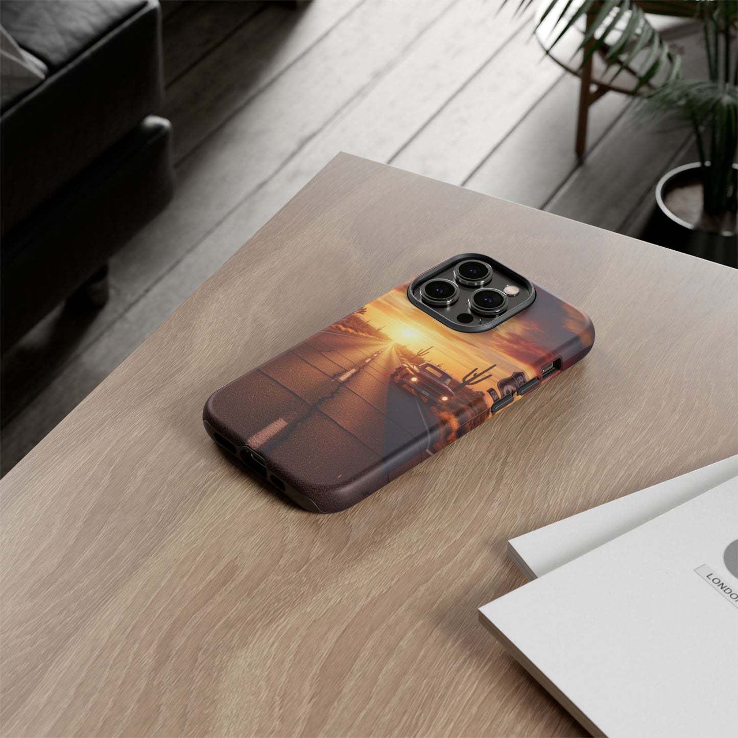 Route 66 Sunset Desert Highway Phone Case – Road Trip Travel Aesthetic Tough Case