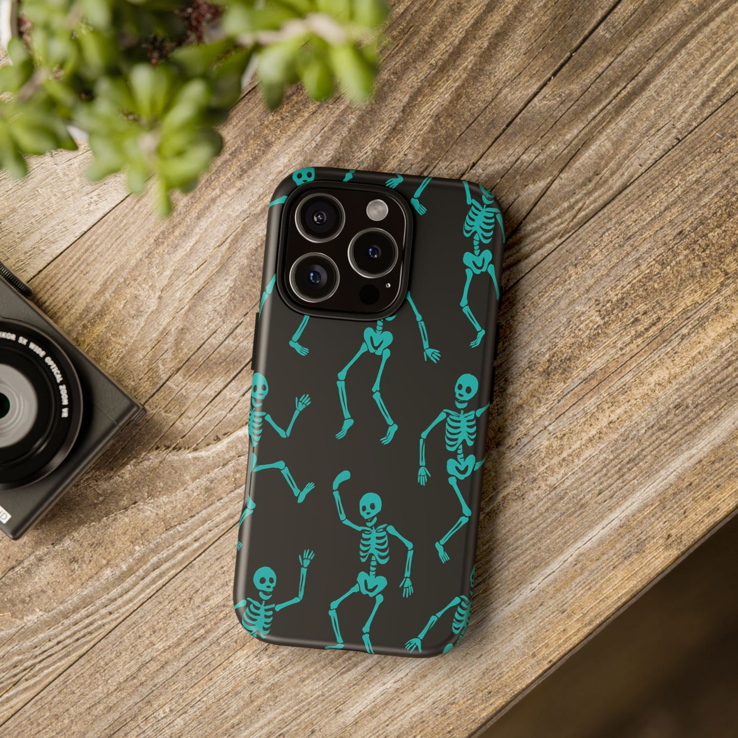 Dancing Teal Skeletons Phone Case | Tough Protective Case for Iphone, Samsung Galaxy and Pixel