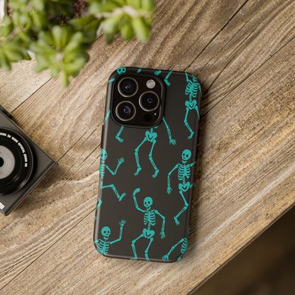 Dancing Teal Skeletons Phone Case | Tough Protective Case for Iphone, Samsung Galaxy and Pixel