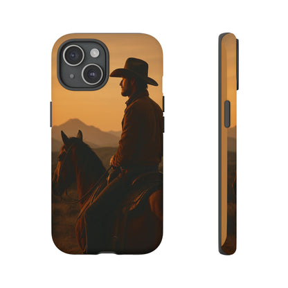 Western Cowboy Sunset Phone Case | Horse Rider Desert Aesthetic Tough Protective Case