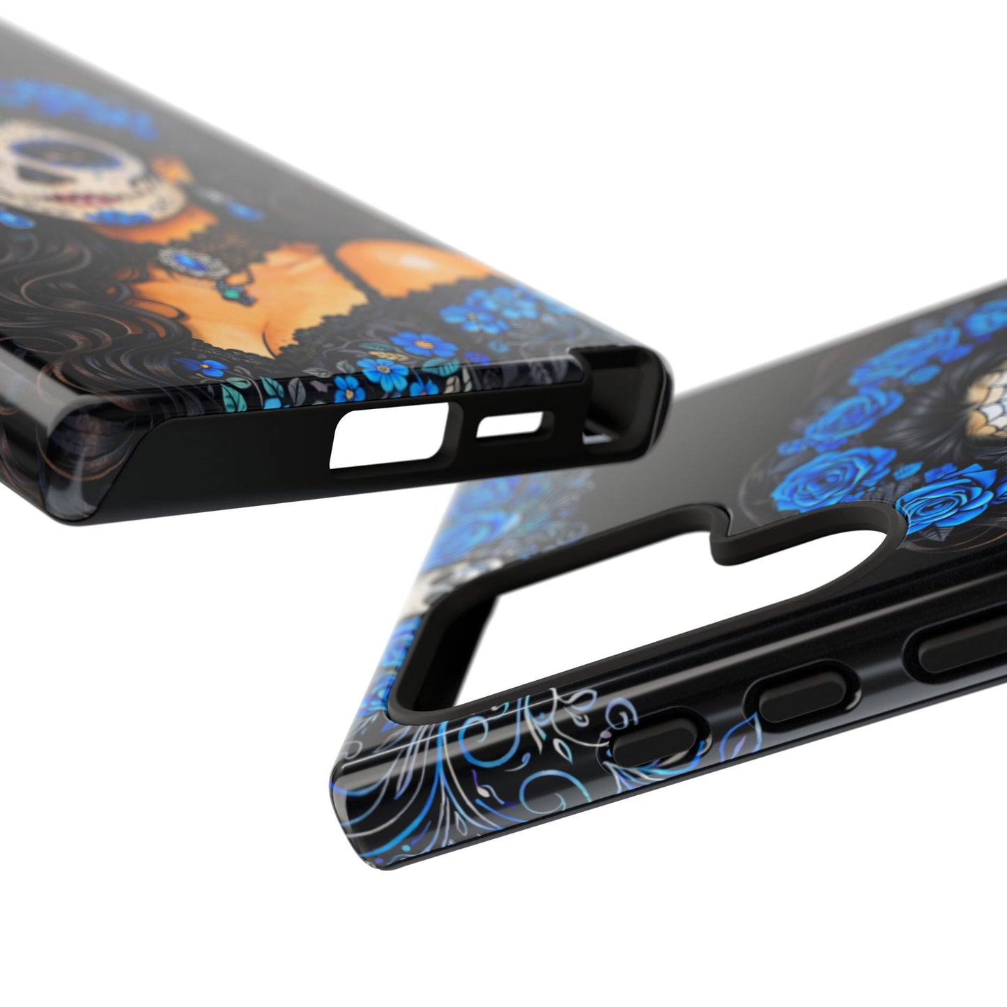 Blue Sugar Skull Woman Phone Case – Day of the Dead Aesthetic Tough Cover