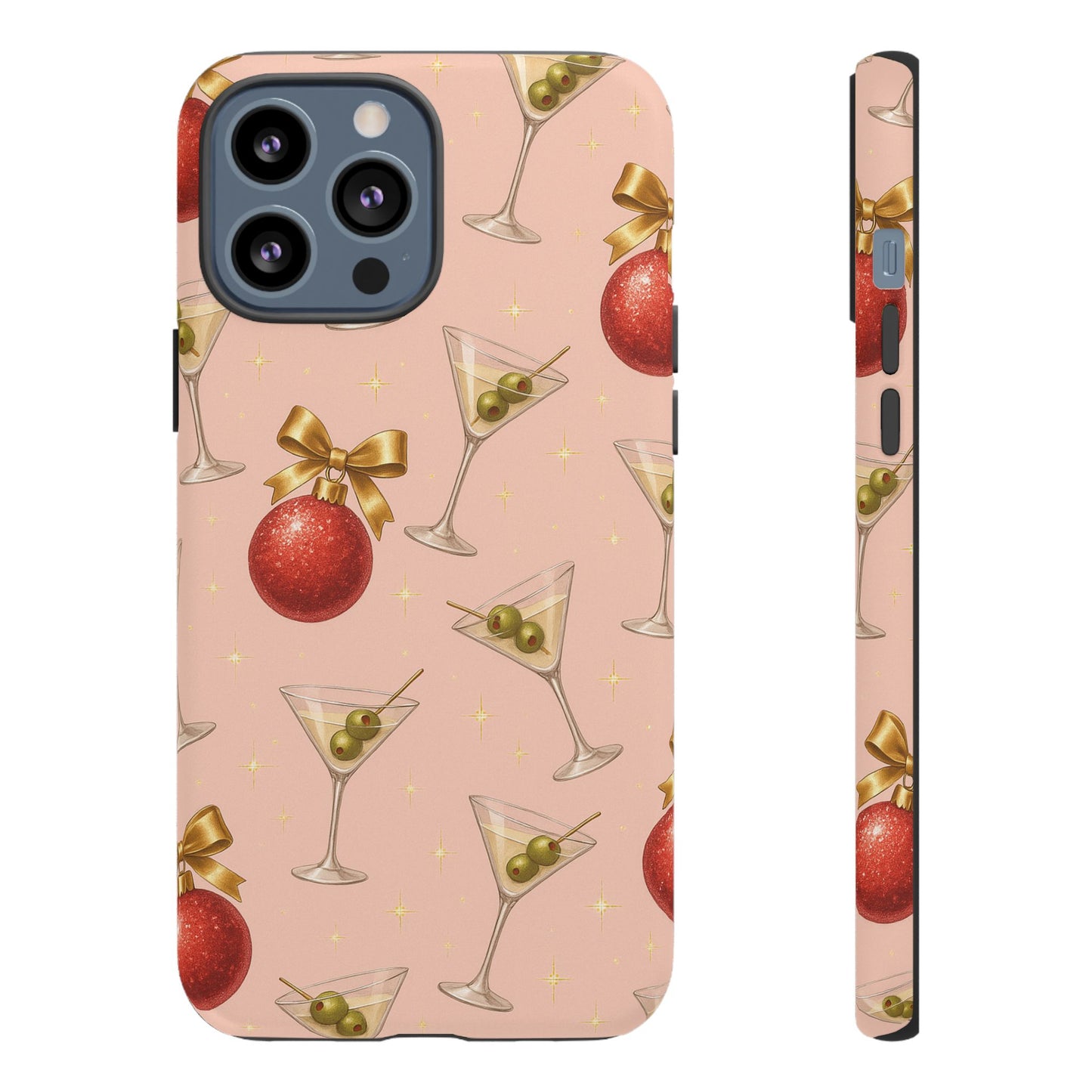 Cocktail Ornament Phone Case – Pink Martini & Cherry Pattern | Glossy or Matte for Iphone, Samsung Galaxy and Pixel