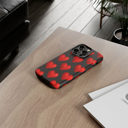 Red Heart Phone Case – Geometric Heart Pattern Tough Case (Black)